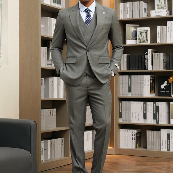 Green W/Blue Pinstriped Peak Lapel 3 Piece Stacy Adams Men's Suit - Picture 6 of 6